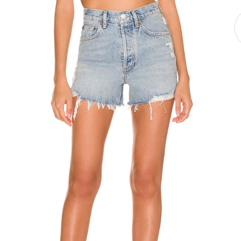 AGOLDE Frayed Hem Denim Shorts in Classic Blue Sz. 25